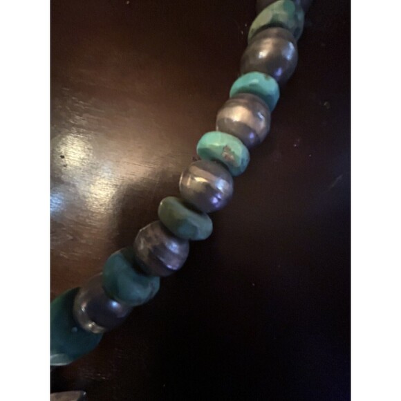 VTG Native American Silver Turquoise Bead Necklace Isleta Cross Dragonfly - Picture 5 of 12